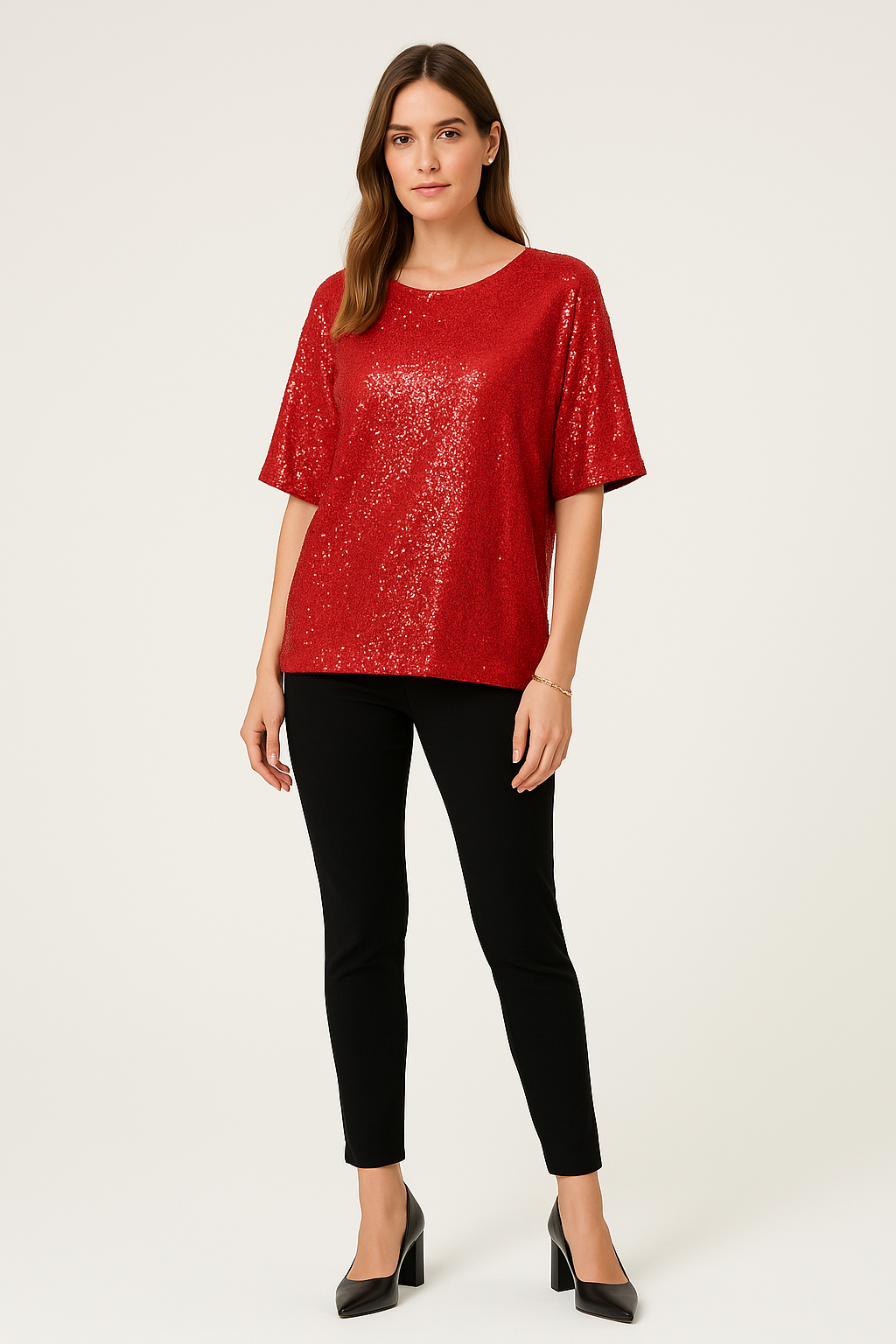 Round Neck Sequin Top