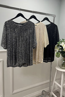 Round Neck Sequin Top