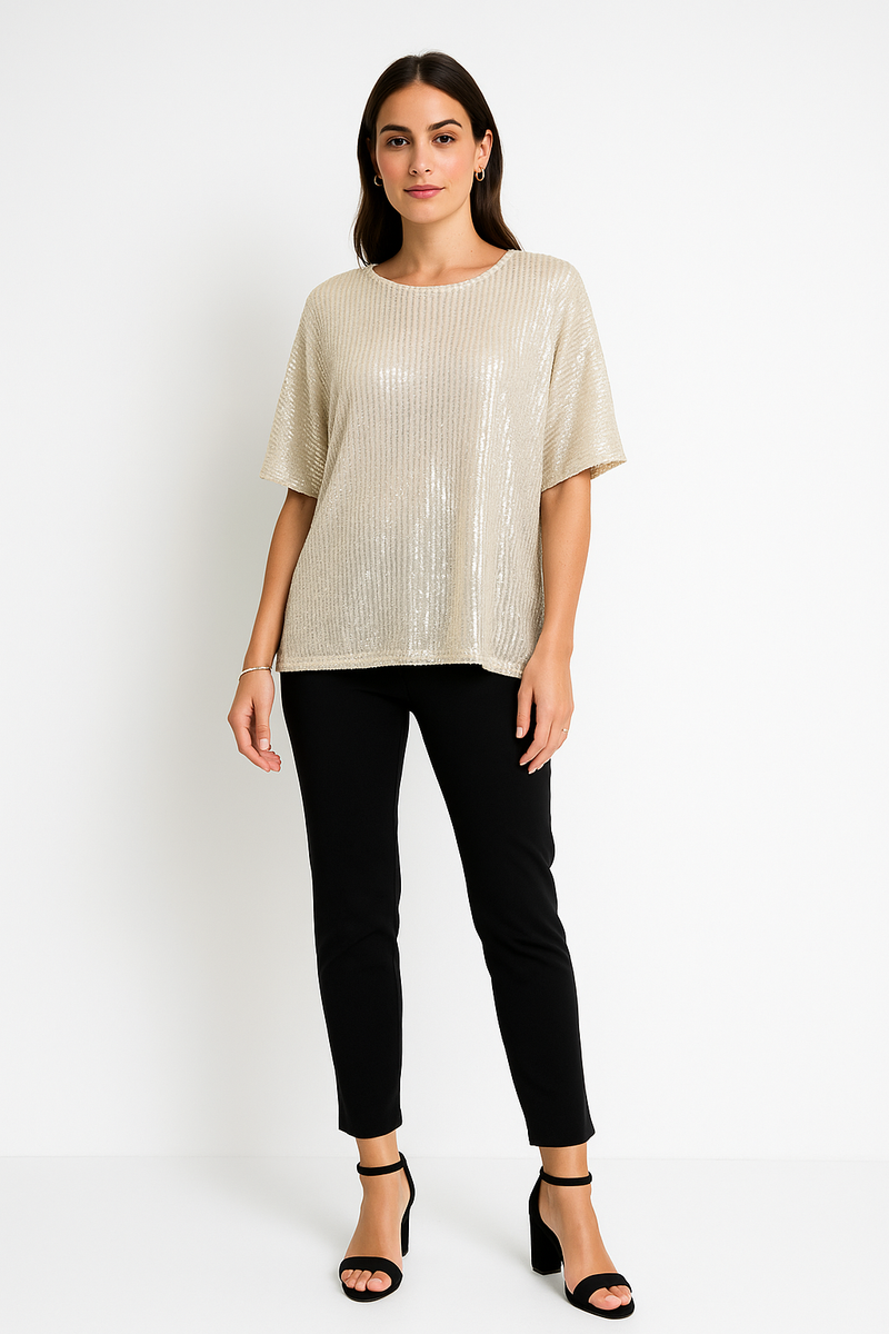 Round Neck Sequin Top