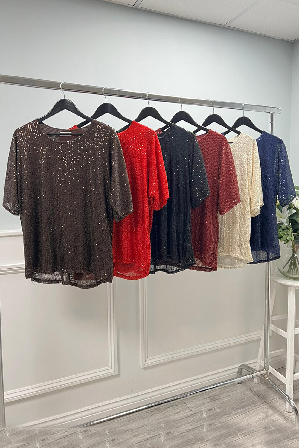 Round Neck Sequin Top