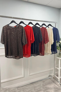 Round Neck Sequin Top