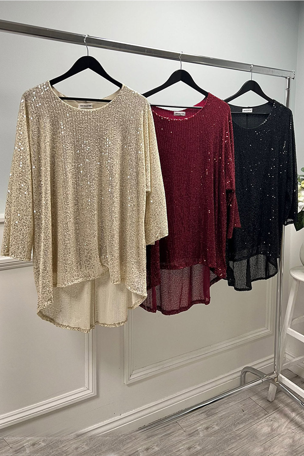 Round Neck high low Sequins top