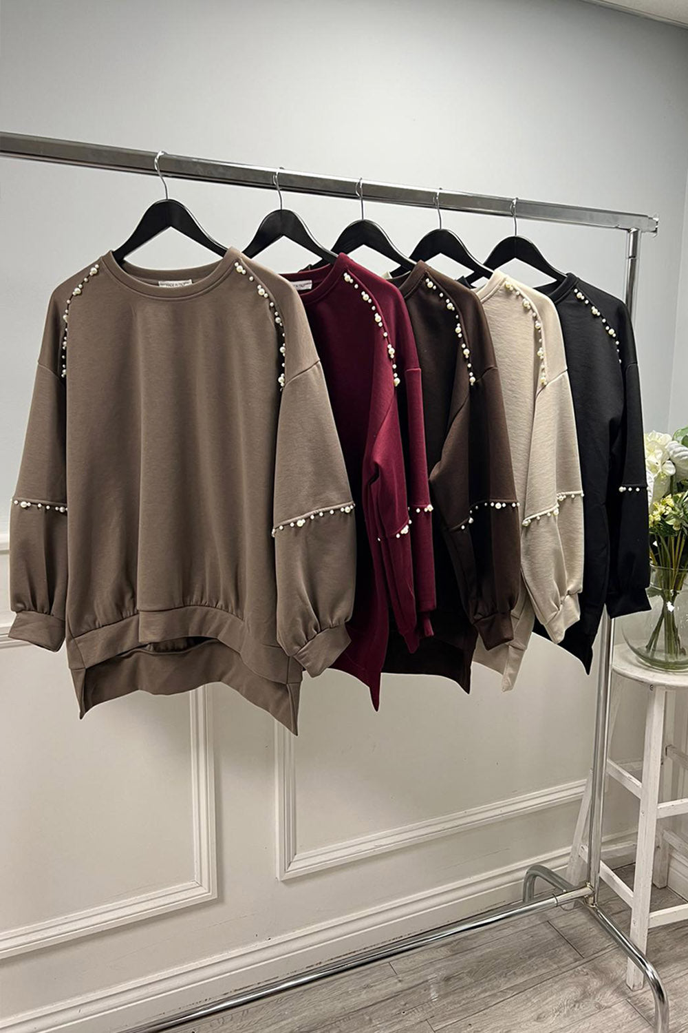 Pearl-Trim Soft Fleece Sweatshirt