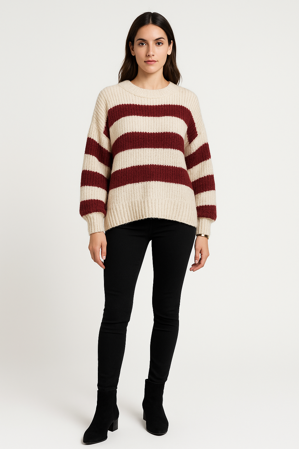 Oversized , Soft , knit striped jumper with drop-shoulder