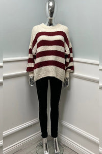 Oversized , Soft , knit striped jumper with drop-shoulder