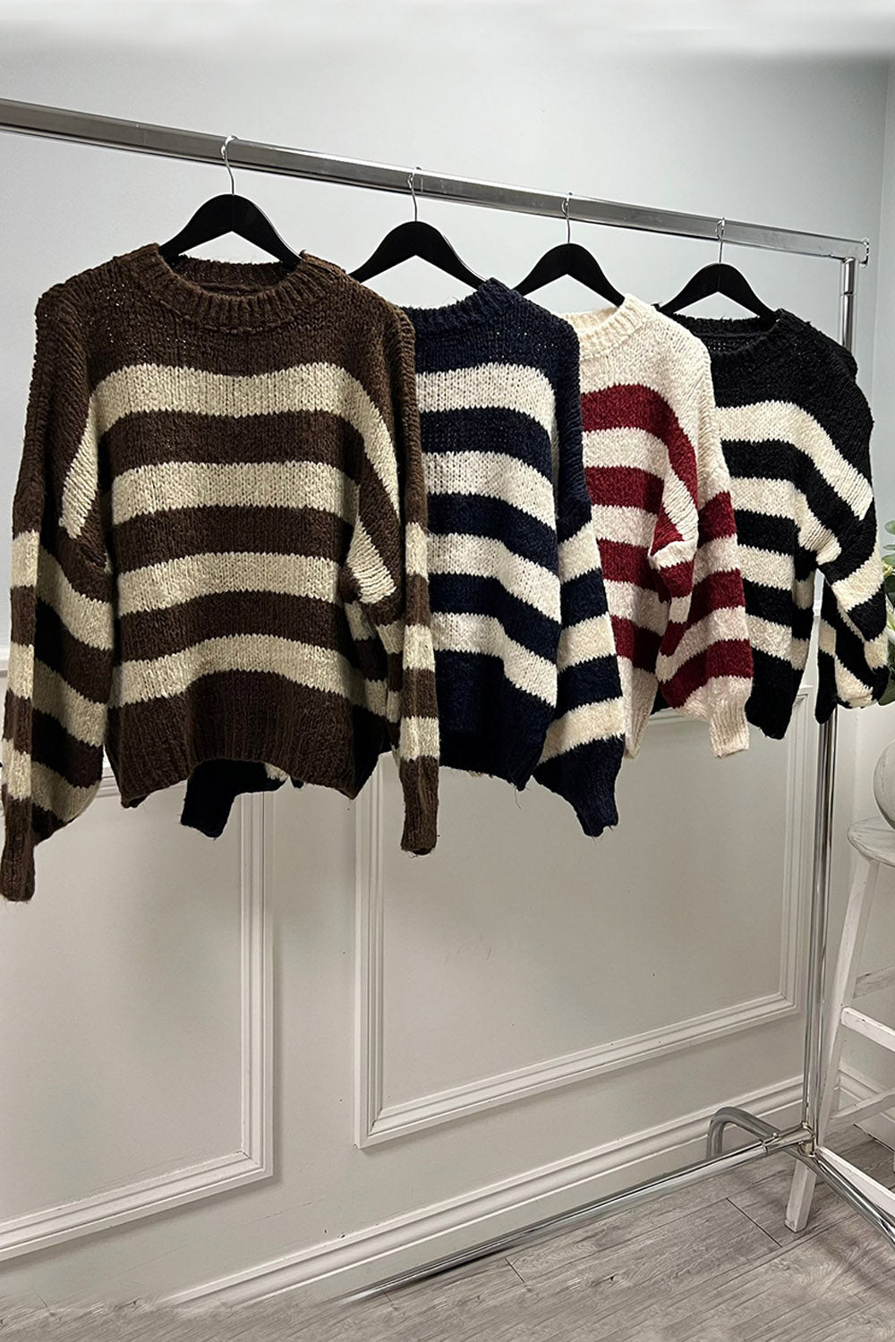 Oversized , Soft , knit striped jumper with drop-shoulder