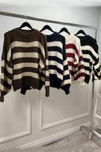 Oversized , Soft , knit striped jumper with drop-shoulder