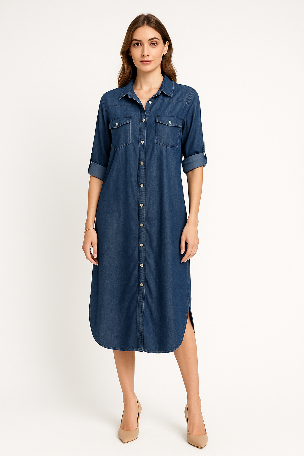 100% Lyocell Denim Shirt Dress