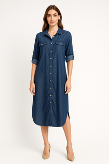 100% Lyocell Denim Shirt Dress