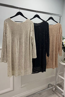 Round Neck , Sequin embellished dress with bow-back detail