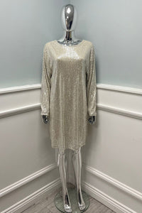 Round Neck , Sequin embellished dress with bow-back detail