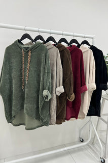 Oversized Velvet Hooded Jumpers with Leopard Drawstrings
