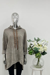 Oversized Velvet Hooded Jumpers with Leopard Drawstrings
