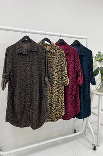 Leopard print button-down shirt dress