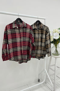 Plaid button-up shirts featuring statement embellished collars