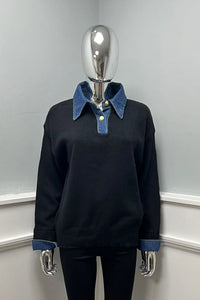 Denim Collared & Cuff Detailed, Acrylic & Polymide Knitted Jumper