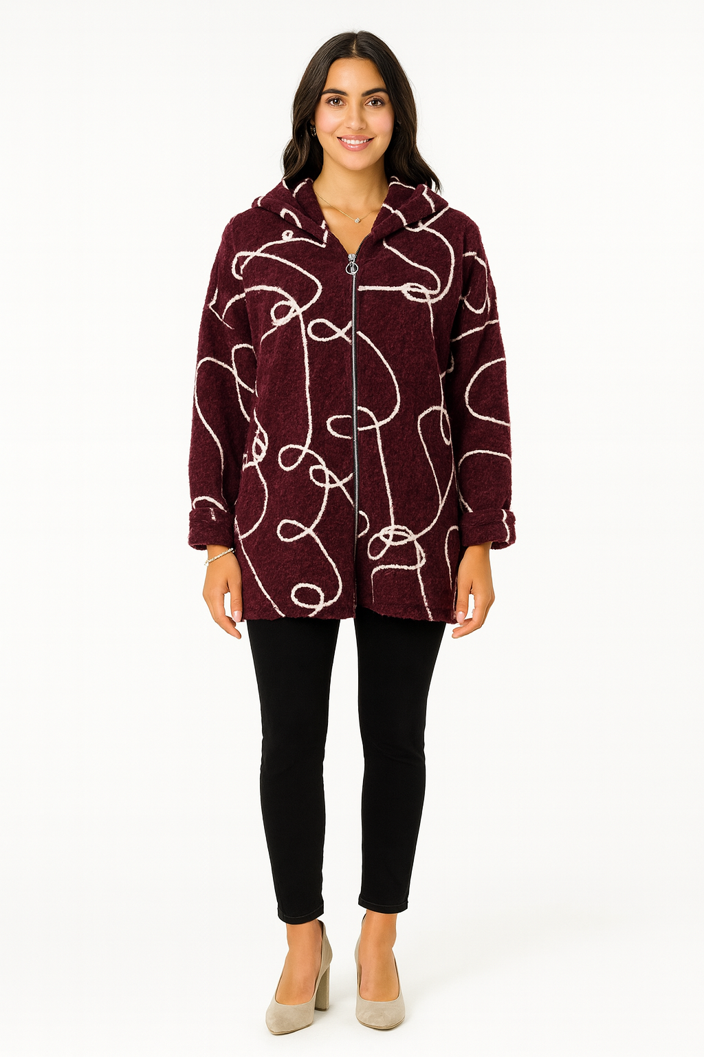 Zip Through, Embroidery Detailed, Two Pocket Oversized Hoodie