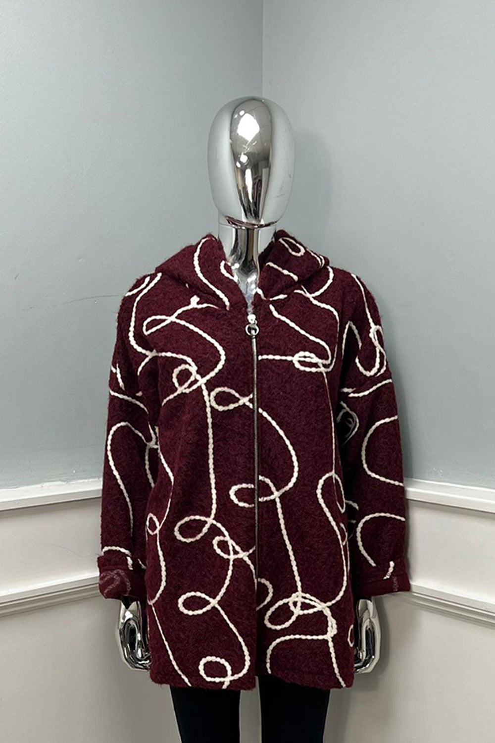 Zip Through, Embroidery Detailed, Two Pocket Oversized Hoodie