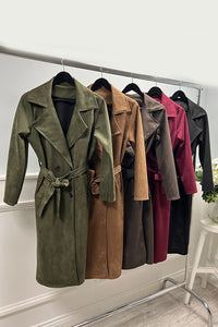 Camel Coat – Belted Trench with Lapel Collar