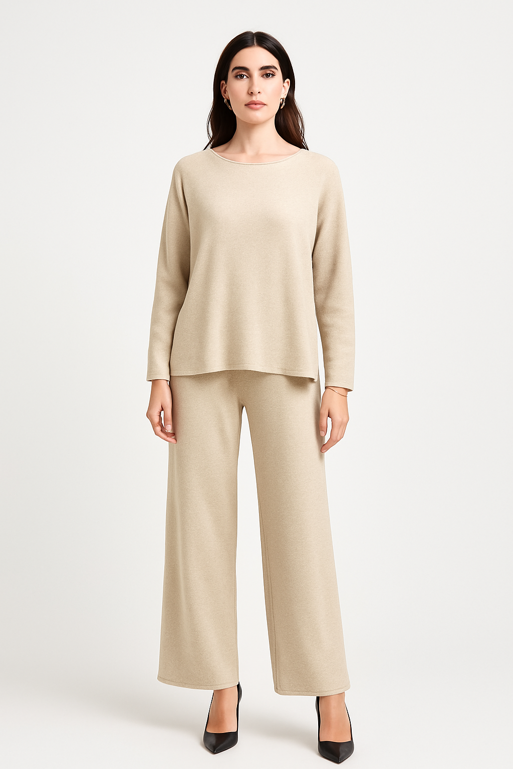 Round neck relaxed fit, long sleeves Co Ords Set