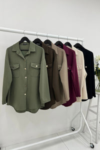 Elevated button-up shackets with classic collars, button-down fronts & chest flap pockets