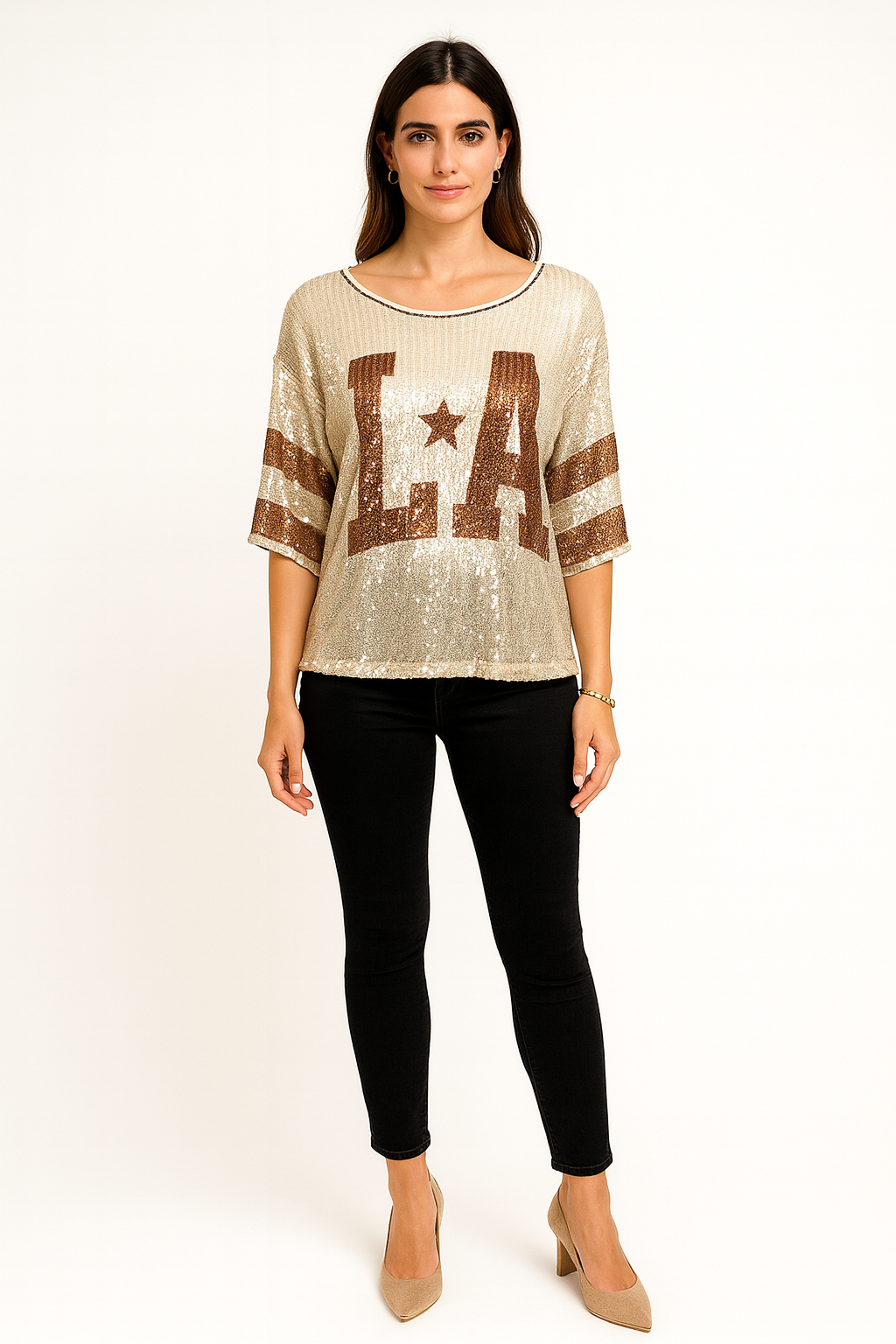 Gold Sequin L.A. Top – Glam Statement Tee