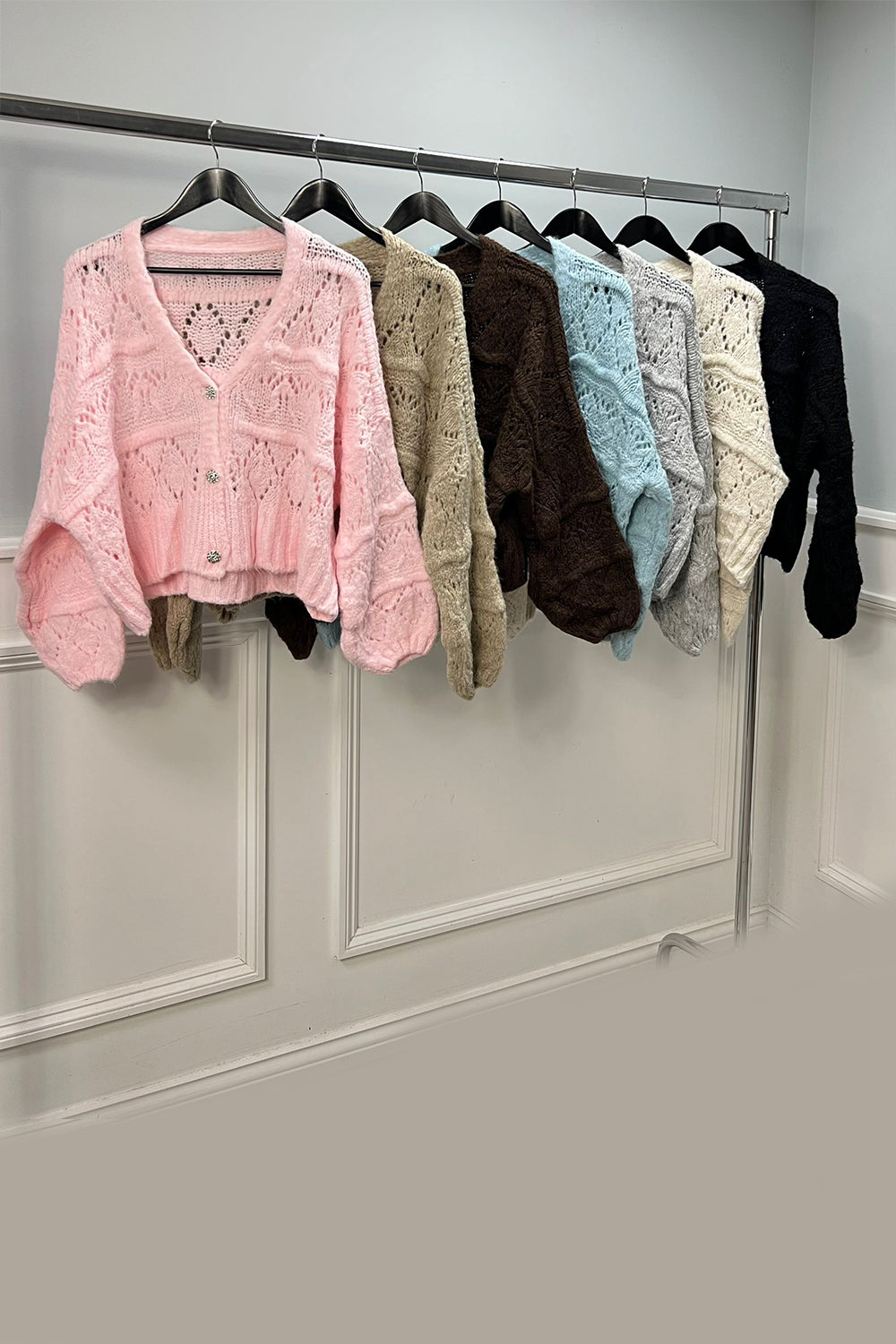 Diamanté Button Through, Lana Wool, Viscose & Polymide knitted Cardigan