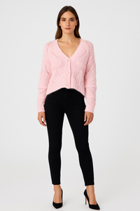 Diamanté Button Through, Lana Wool, Viscose & Polymide knitted Cardigan