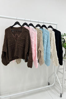 Diamanté Button Through, Lana Wool, Viscose & Polymide knitted Cardigan