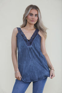 V Front & Back, Lace Trim Detailed, Satin Vest