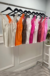 V Front & Back, Lace Trim Detailed, Satin Vest