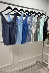 V Front & Back, Lace Trim Detailed, Satin Vest