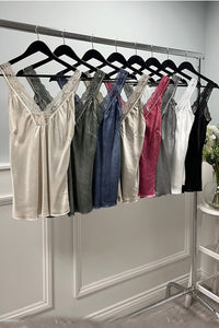 V Front & Back, Lace Trim Detailed, Satin Vest