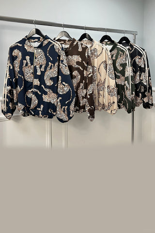 Leopard Print Zip-Up Bomber Jacket