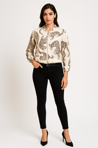 Leopard Print Zip-Up Bomber Jacket