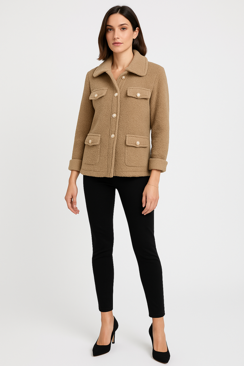 Button-Up Teddy Shirt Jacket