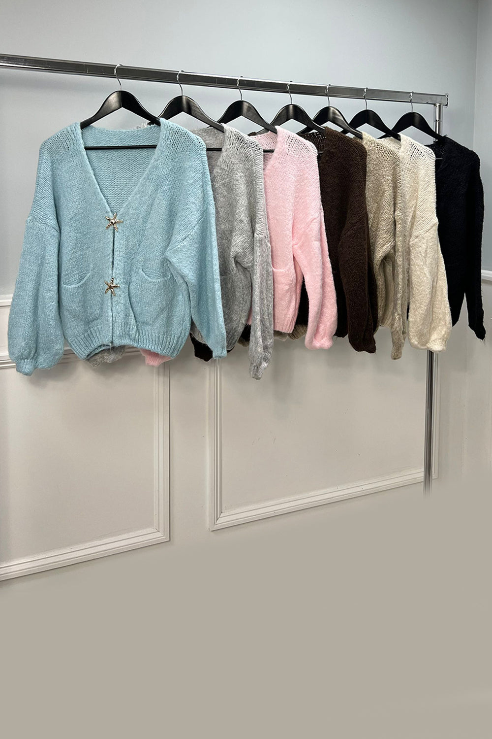 V Neck, Two Pocket, Elasticated Cuff, Gold Button Knitted Cardigan