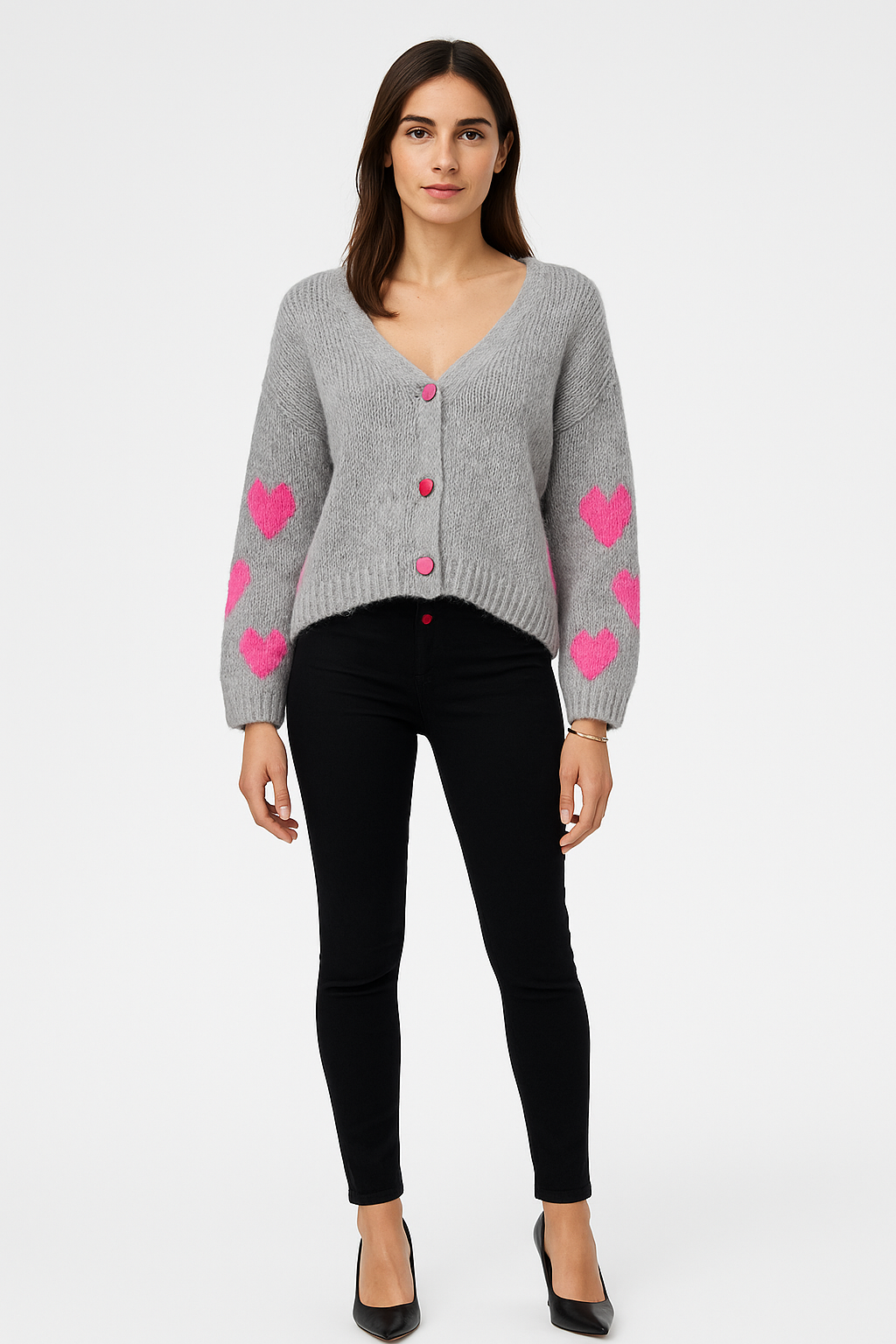 Love Heart ❤️ Button & Sleeve Detailed, Lana Wool & Viscose Knitted Cardigan