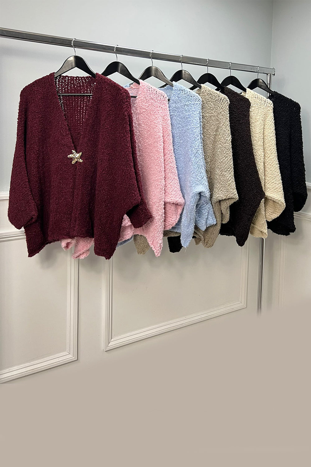 Star ⭐ Broach Detailed, Lana Wool, Alpaca, Viscose & Acrylic Knitted Batwing Cardigan