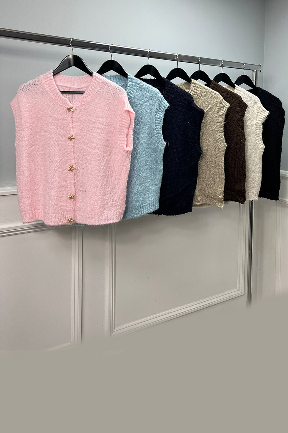 Golden Star ⭐ Button Through, Lana Wool & Viscose Knitted Waistcoat