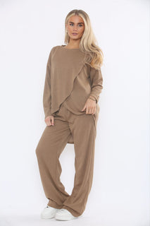 Round Neck, Wrap Over, Elasticated Waist, Two Pocket Wide Leg Two Piece Set