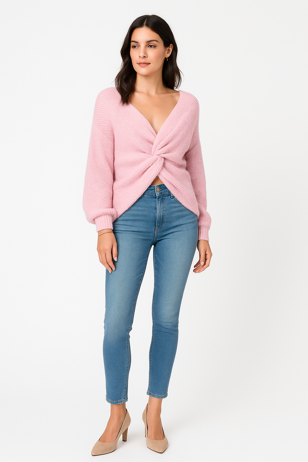 Lana Wool, Viscose &amp; Polymide Knitted, Twisted Front Jumper