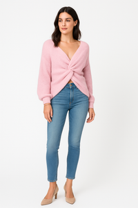 Lana Wool, Viscose &amp; Polymide Knitted, Twisted Front Jumper