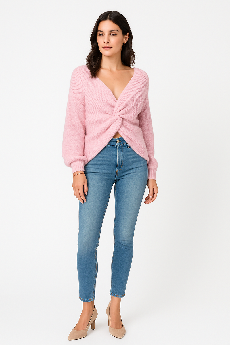 Lana Wool, Viscose &amp; Polymide Knitted, Twisted Front Jumper