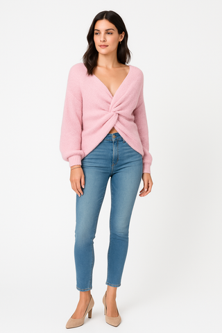 Lana Wool, Viscose &amp; Polymide Knitted, Twisted Front Jumper