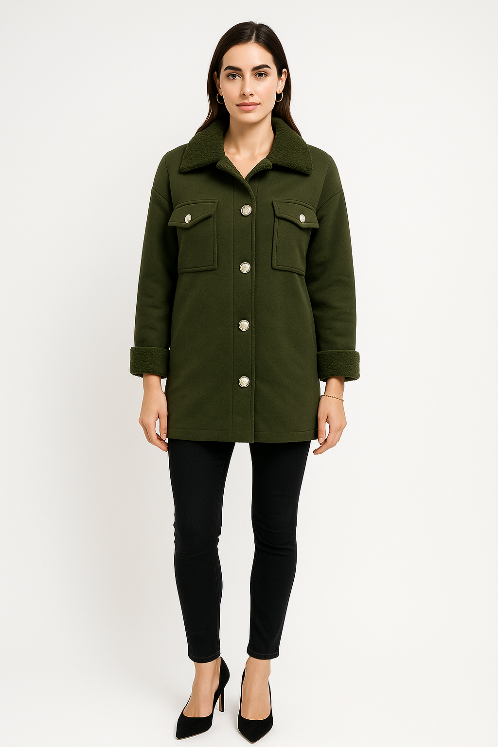 Faux Suede Sherpa-Lined Overshirt