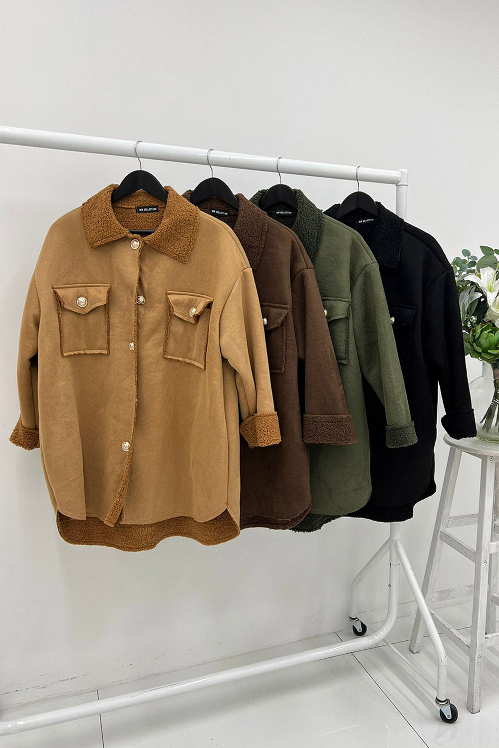 Faux Suede Sherpa-Lined Overshirt