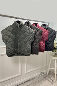 Olive Green Puffer Vest – Quilted Zip-Up with High Collar