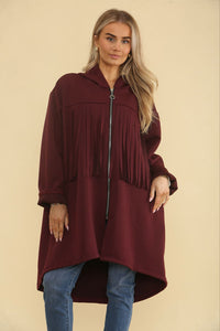 Tessel Front Detailed, Two Pocket High Low Hoodie