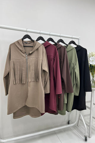 Tessel Front Detailed, Two Pocket High Low Hoodie